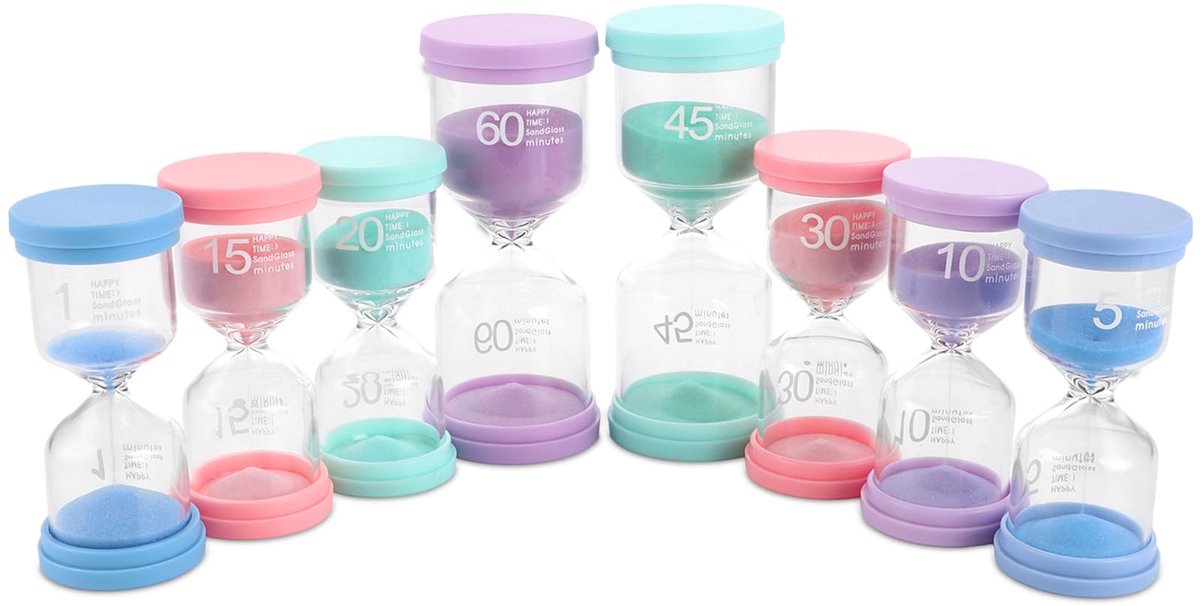 Dailygoods - 8 Stuks Zandloper Set - Kleurige Uurglas Timer voor Kinderen en Thuisgebruik
