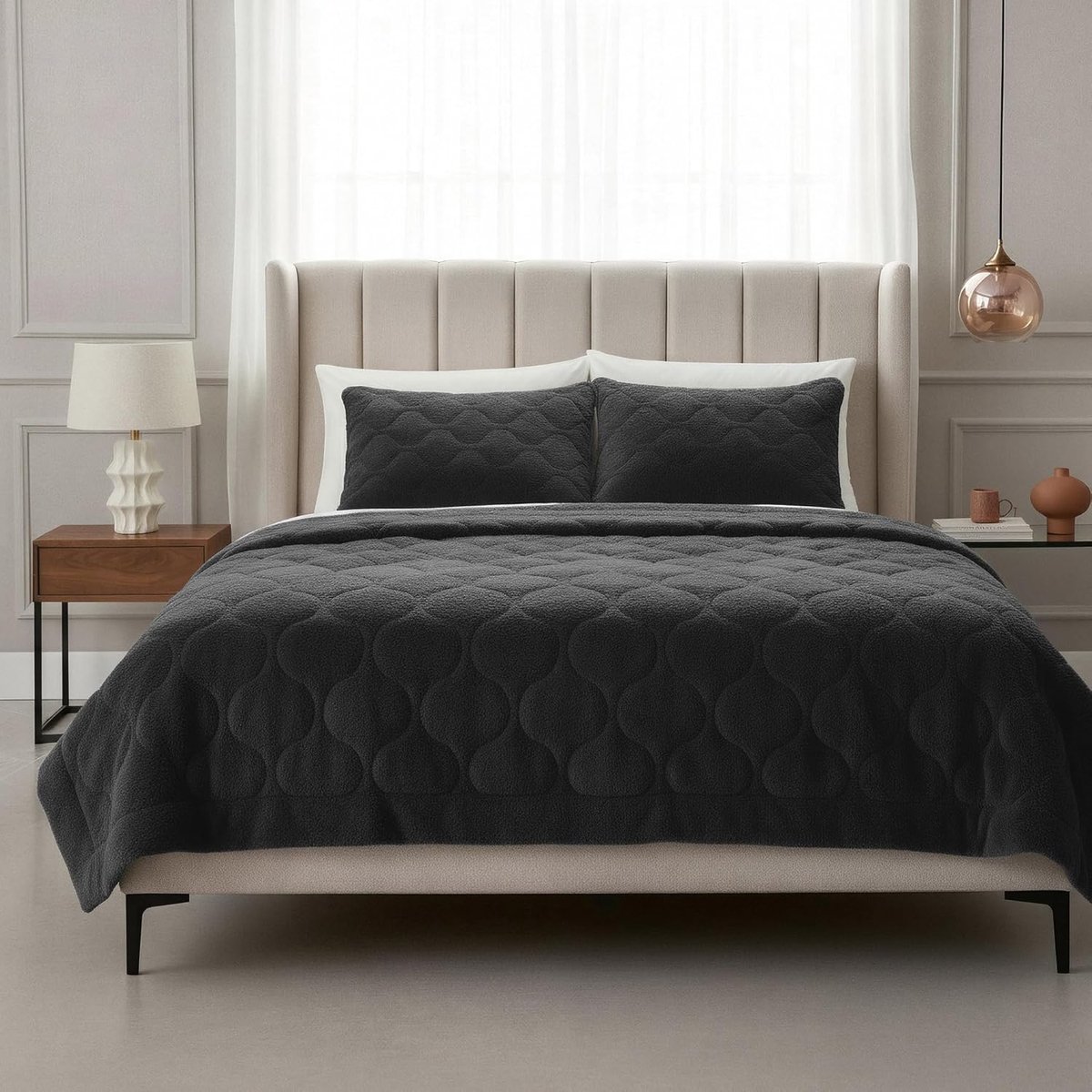 SnelShoppen - Dekbed zonder Overtrek - Teddy Premium - Zwart - Tweepersoons 240 x 200 cm - Superzacht & Wasbaar - Inclusief Kussenslopen voor Comforta
