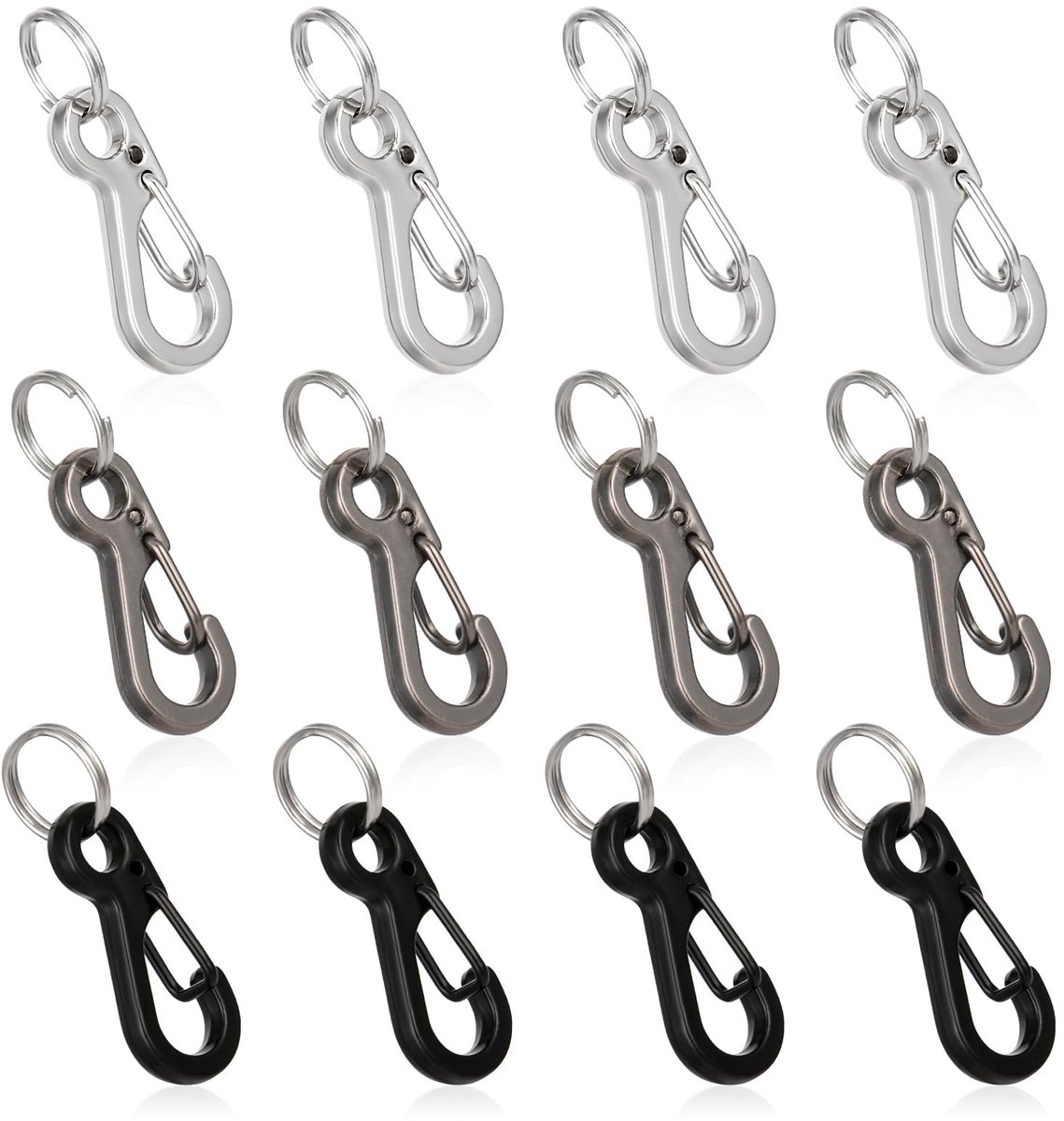 Dailygoods - Set van 12 Mini Carabiner Haken - D-vormige Sleutelhangers