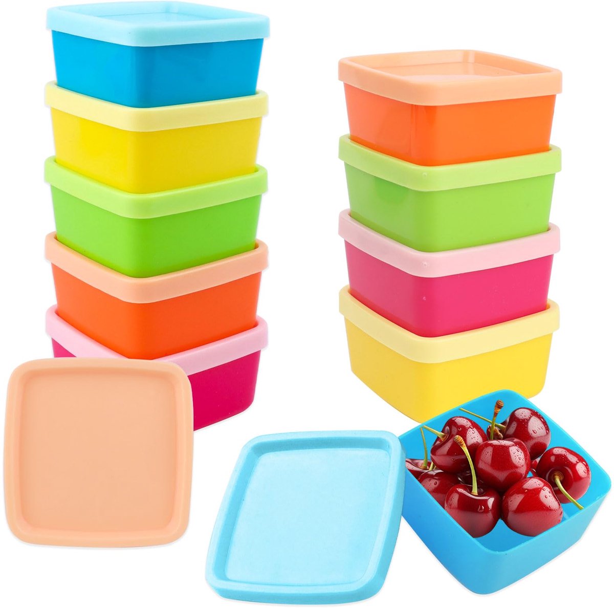 Dailygoods - Set van 10 Kleine Blikjes met Deksel - Plastic Vriesdozen in 5 Kleuren