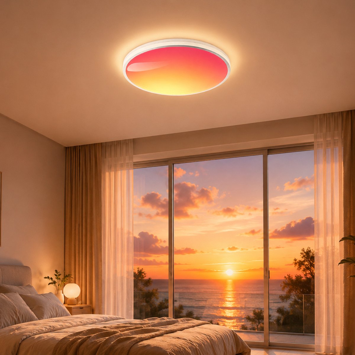 Rosnek LED Kunstmatig Dakraam Plafondlamp - Daglichtsimulatie met Hemeleffect - 48W 4800 lm RGB & CCT Dimbaar - Afstandsbediening en Geheugenfunctie - Rond 37 cm - voor Slaapkamer en Woonkamer