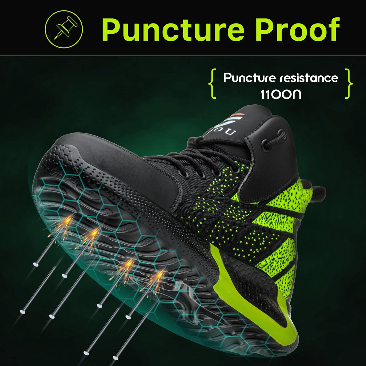 SnelShoppen - Lichtgewicht Veiligheidsschoenen Heren Dames Hoog met Stalen Neus - Ademend en Sportief - Groen - Maat 38 - Perfect voor Bouw, Tuin en W