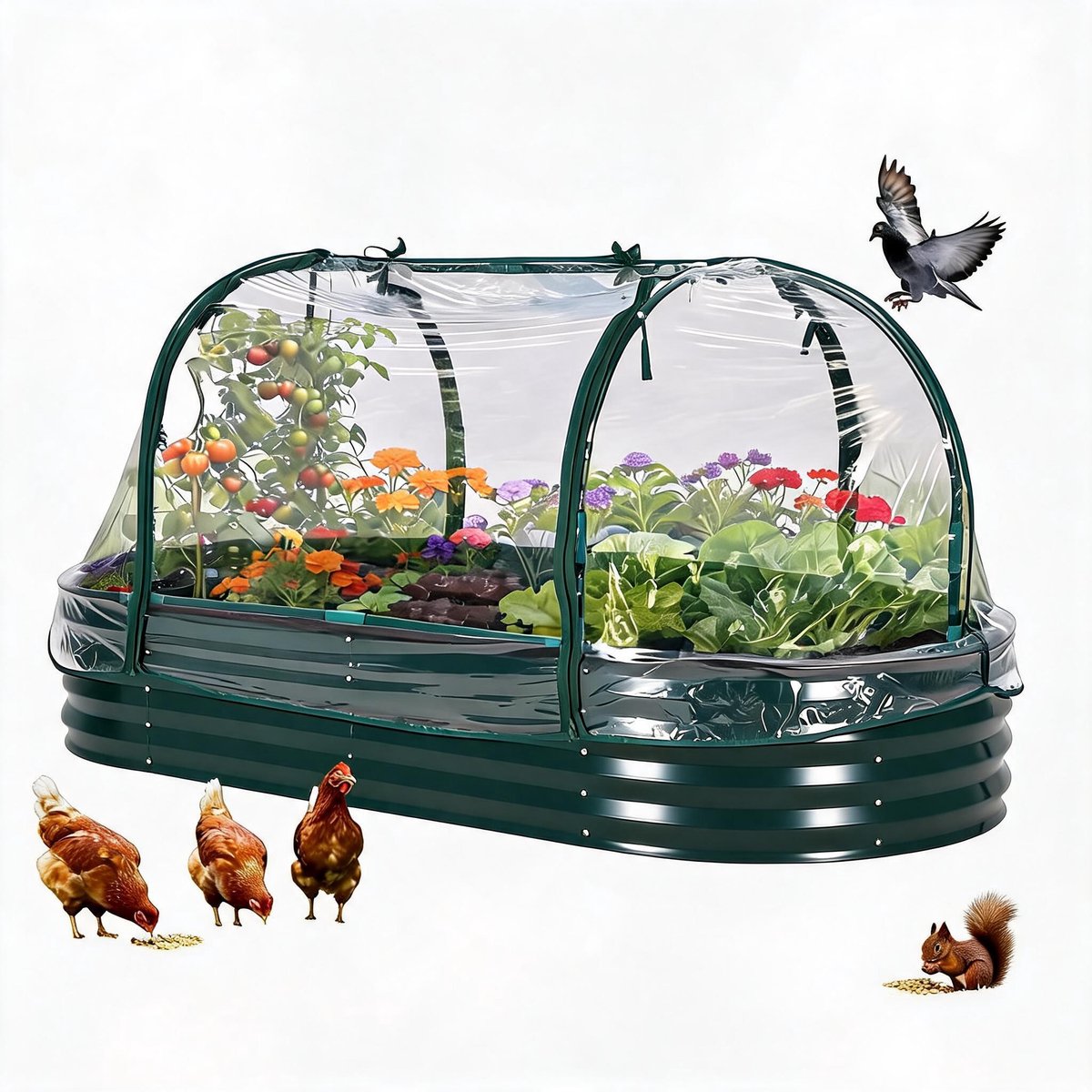 Verhoogde Plantenbak Metaal 240x120x60 cm – Groen – Met PVC Hoes en Vogelnet – Weerbestendige Moestuinbak voor Groenten, Kruiden en Bloemen – Eenvoudig te Monteren – Inclusief Handschoenen – Geschikt voor Tuin, Patio en Balkon