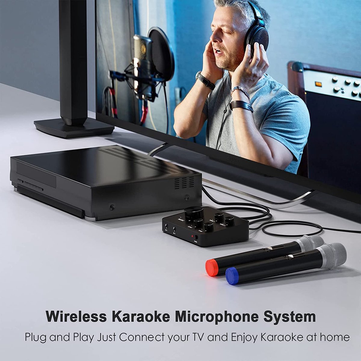 SnelShoppen - UHF Draadloze Microfoonset, Professionele Bluetooth Handmicrofoonsysteem met Dubbele Microfoon, Ideaal voor Karaoke, Feest, DJ, Kerk, Br