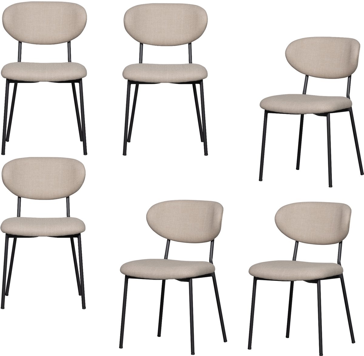 WOOOD Kjeld Eetkamerstoelen - Polyester - Naturel - Set van 6