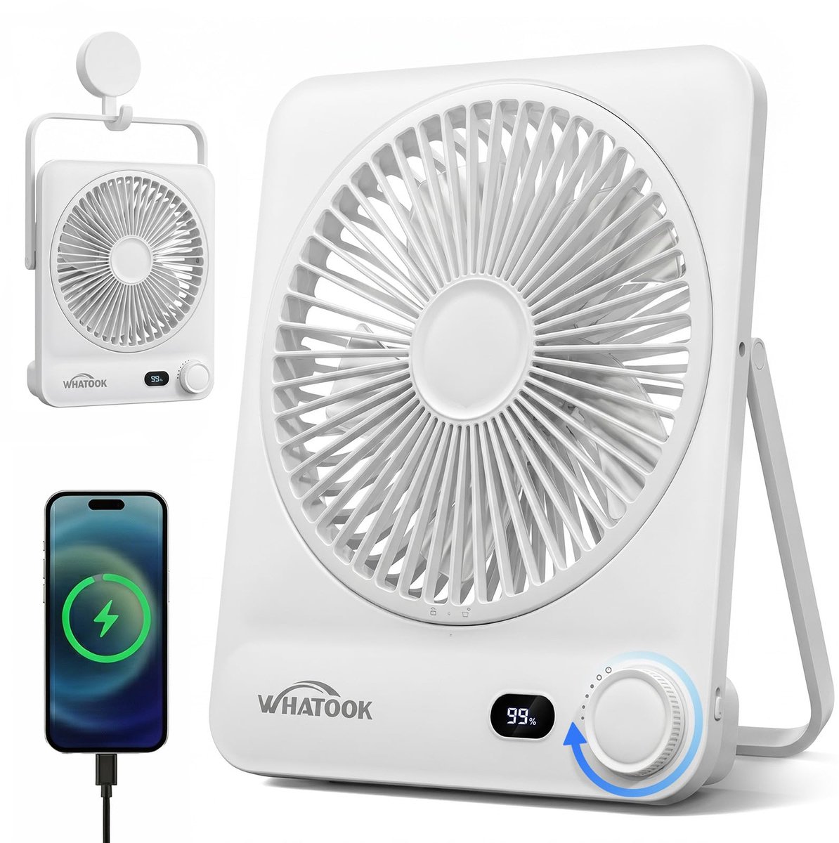 SnelShoppen - Oplaadbare Tafelventilator 10000mAh, Draagbare USB C Ventilator met 40u Accuduur, Stil 30dB, 100 Snelheden, Auto-Off Display, Wasbaar Ro