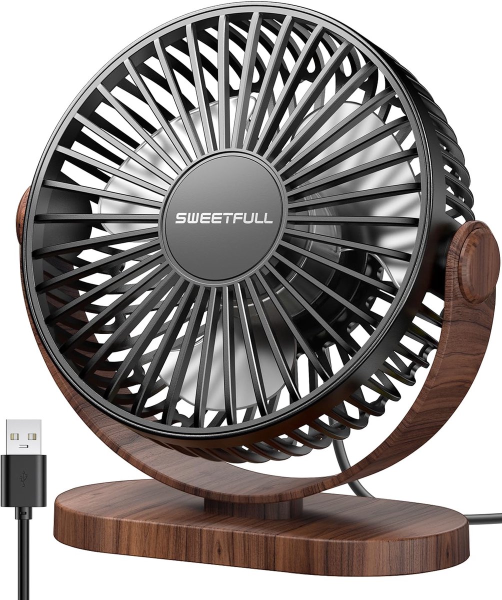 SnelShoppen - USB-ventilator mini, stille tafelventilator met 3 snelheden, compacte bureauventilator voor thuis, kantoor en buiten, draagbaar en effic