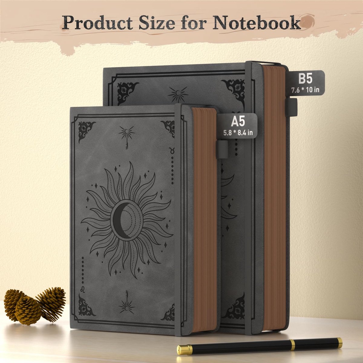 SnelShoppen - Notitieboek A5 Vintage Dik Dagboek met Pen, 366 Pagina's 100 g/m² Papier, Hardcover Grijs, Ideaal voor Werk, Schrijven, Notities, Leren
