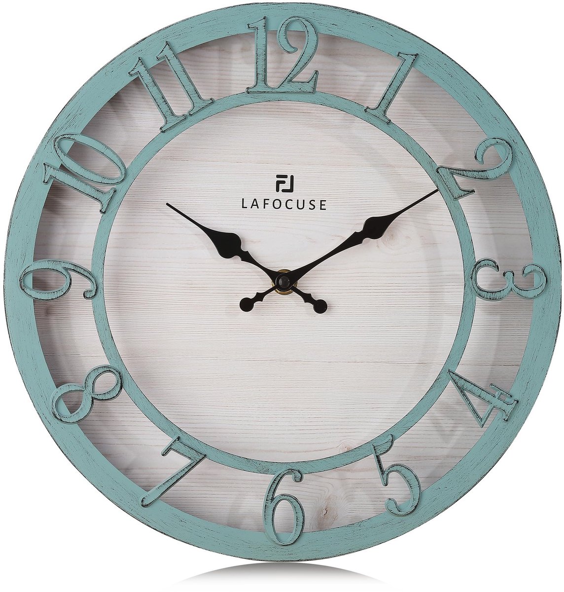 SnelShoppen - Retro Wandklok 12 Inch Groen Teal met 3D Cijfers - Vintage Boerderij Klok voor Woonkamer, Keuken en Huisdecoratie
