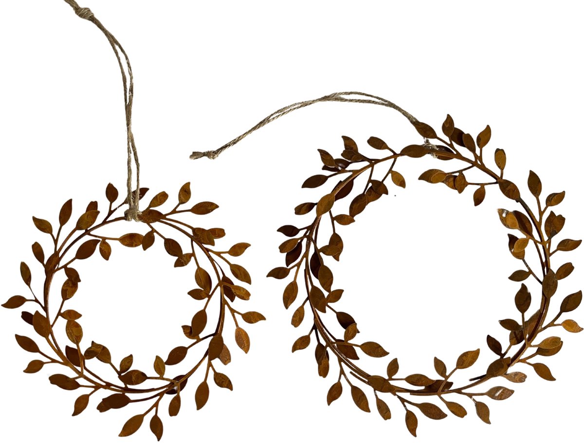 SnelShoppen - Set van 2 Hangende Raamdecoratie Metalen Decoratieve Kransen Roestlook Landelijke Stijl Vintage Design voor Ramen Deuren Wanddecoratie