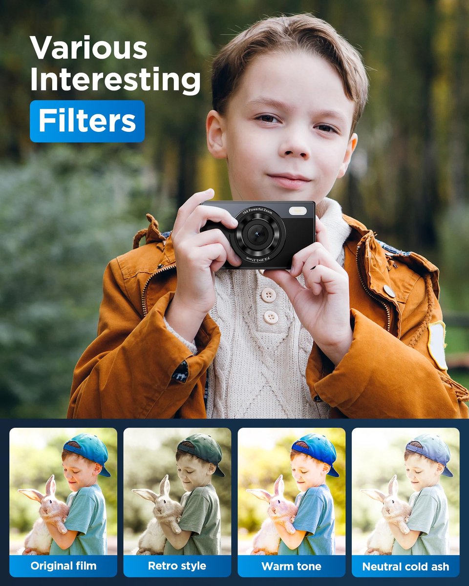 SnelShoppen - 64 GB Digitale Camera voor Kinderen - 48 MP Anti-Shake Vlogging Camera met 16x Zoom, Fotofiltratie, Continu Fotograferen, Zelfontspanner thumbnail 3