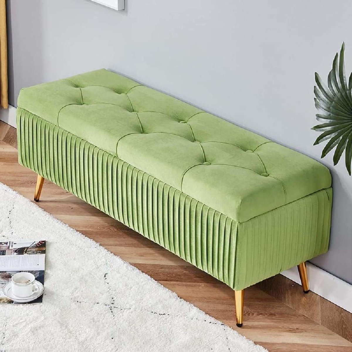 Gestoffeerde Bank Poef - Opbergpoef Ottomaan - Extra Zitplaatsen - Met Metalen Poten - 60x40x45 cm - Zwart