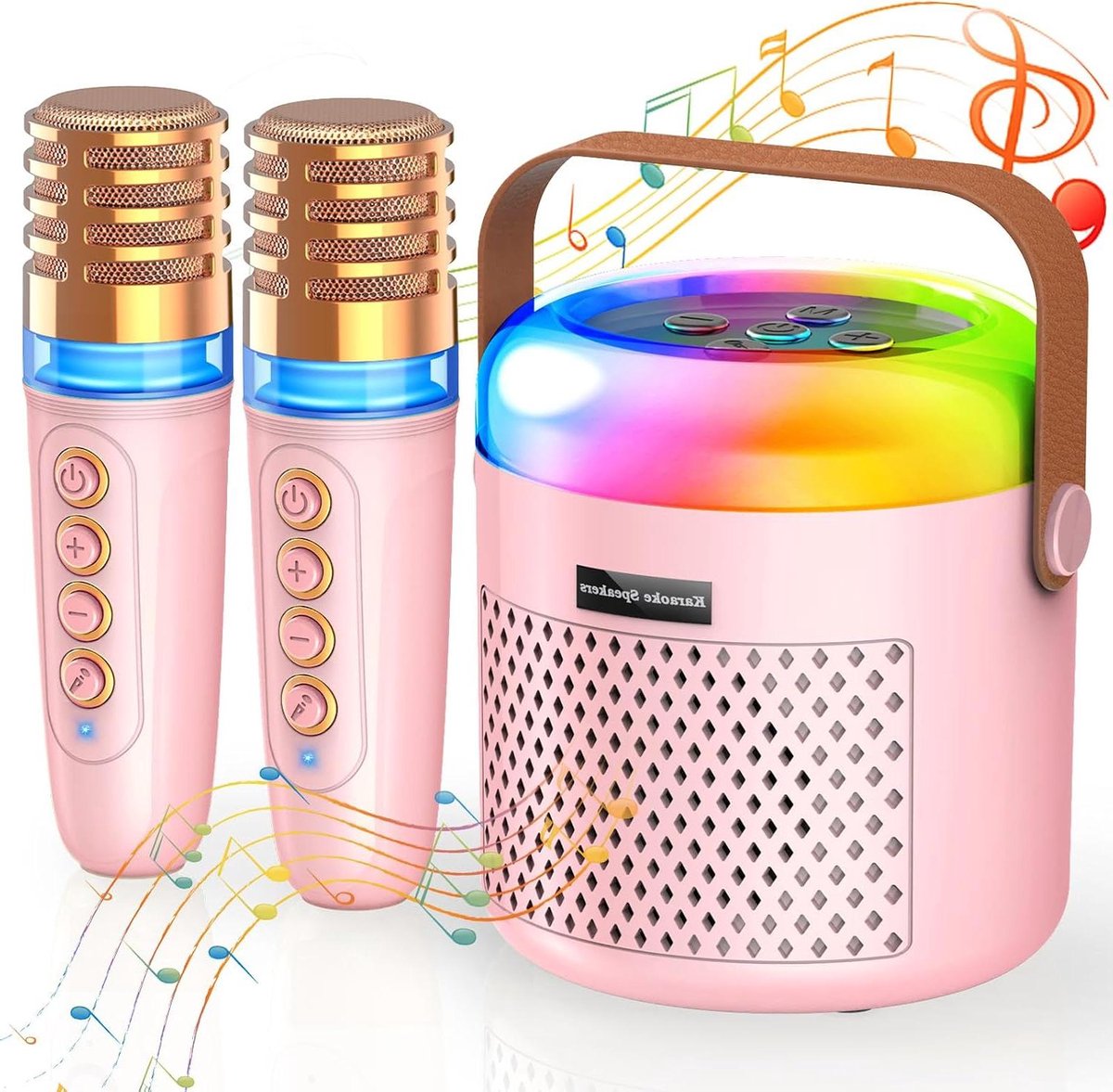 Mini Karaoke Machine - Draagbare Microfoon - Kinderfeestje Vieren - Met 5 Stemvervormingseffecten - Lichtgewicht Design - Roze
