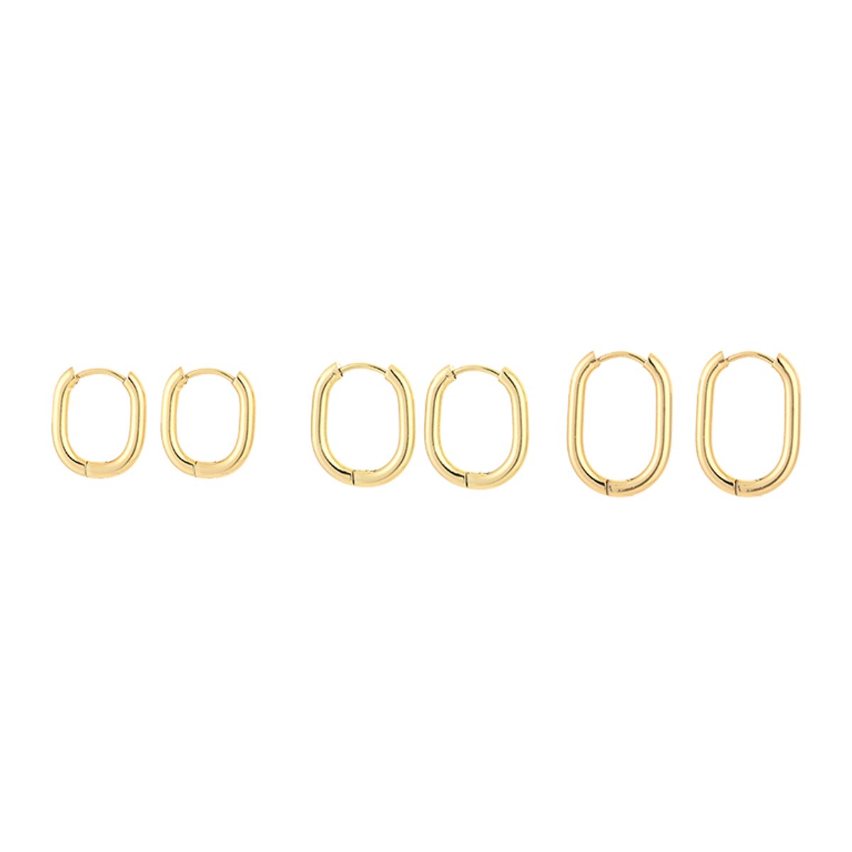 Stainless Steel Graduated Oval Hoops Set – Luxe Multi-Size Oorringen Setje – RVS - Goud