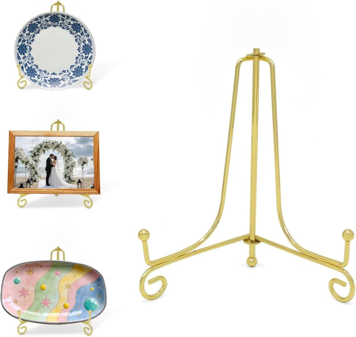 KZQ Gouden Metalen Bordenstandaard Set van 2 - 15 cm Ijzeren Schildersezel Display Standaard - Opklapbare Plaathouder voor Foto's, Borden, Kunstwerken en Boeken