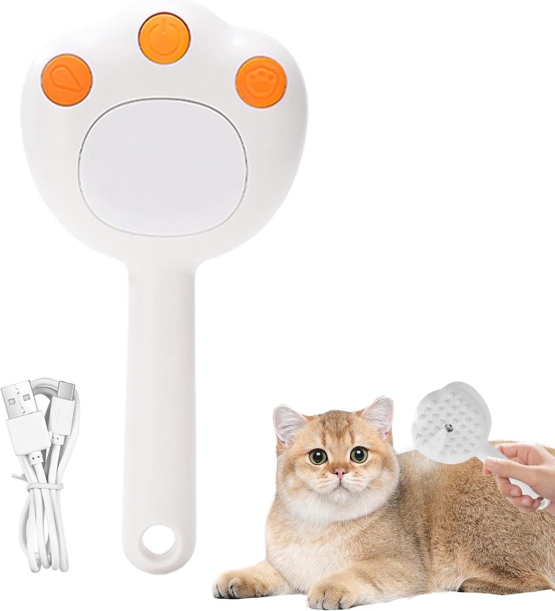KZQ Multifunctionele stoom borstel voor katten en kleine honden - Fijne waternevel voor reiniging en vachtverzorging - Perfect voor thuis en reizen - Wit