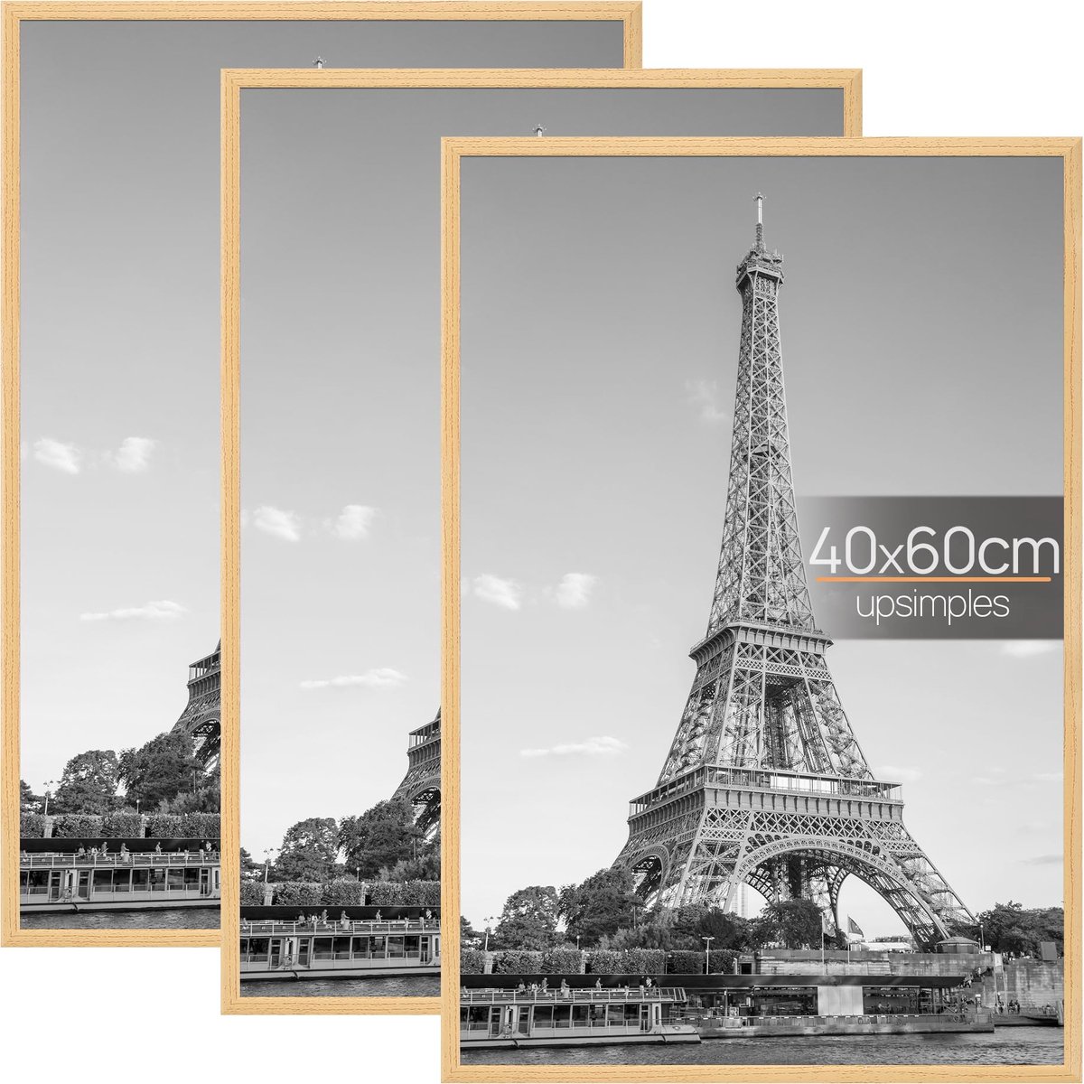SnelShoppen - Set van 3 houten fotolijsten 40x60 cm - Luxe houten lijst voor foto's, afbeeldingen en posters - Perfect voor thuis, kantoor, en als cad