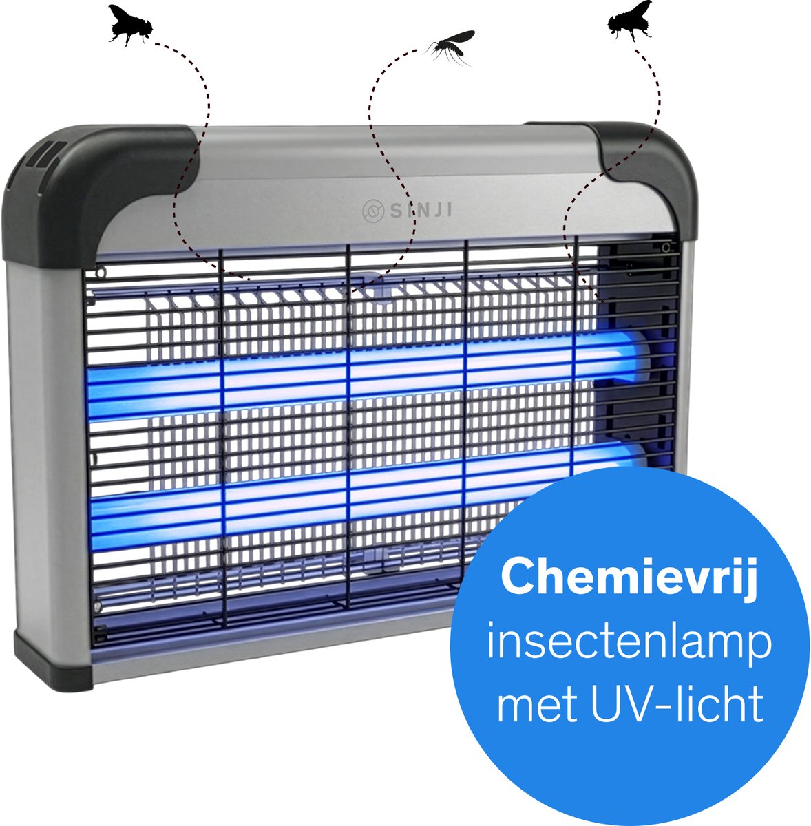 Sinji Elektrische Insectenlamp, Vliegenlamp en Muggenlamp voor Binnen, UV-licht, 20W, Tegen Vliegen, Muggen en Fruitvliegjes