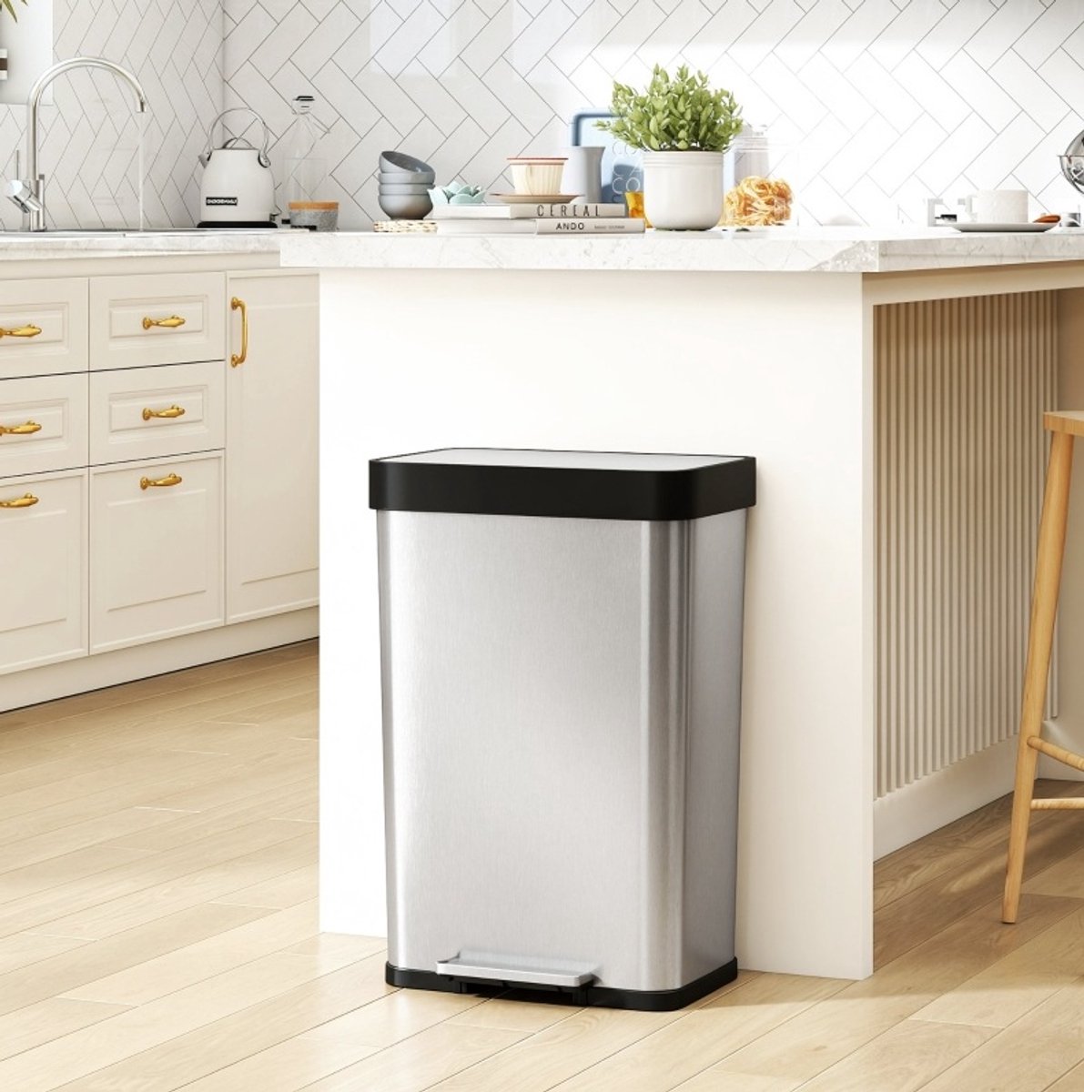 Desmiu Prullenbak 60 Liter Pedaalemmer Met Soft Close Deksel Rvs Zilver Fingerprintproof Zonder Binnenemmer Voor Keuken En Kantoor