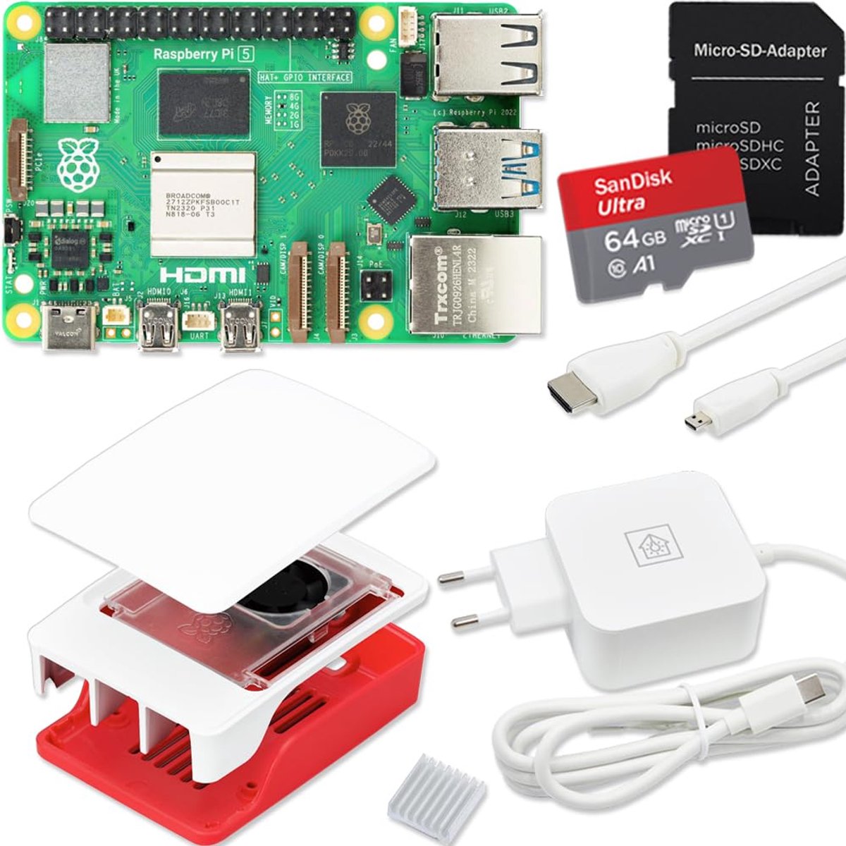 SnelShoppen - Raspberry Pi 5/4GB Desktop Starter Kit (32GB) Wit - Complete Smart Home Componenten voor Beginners, Programmeurs en Creatieve Projecten