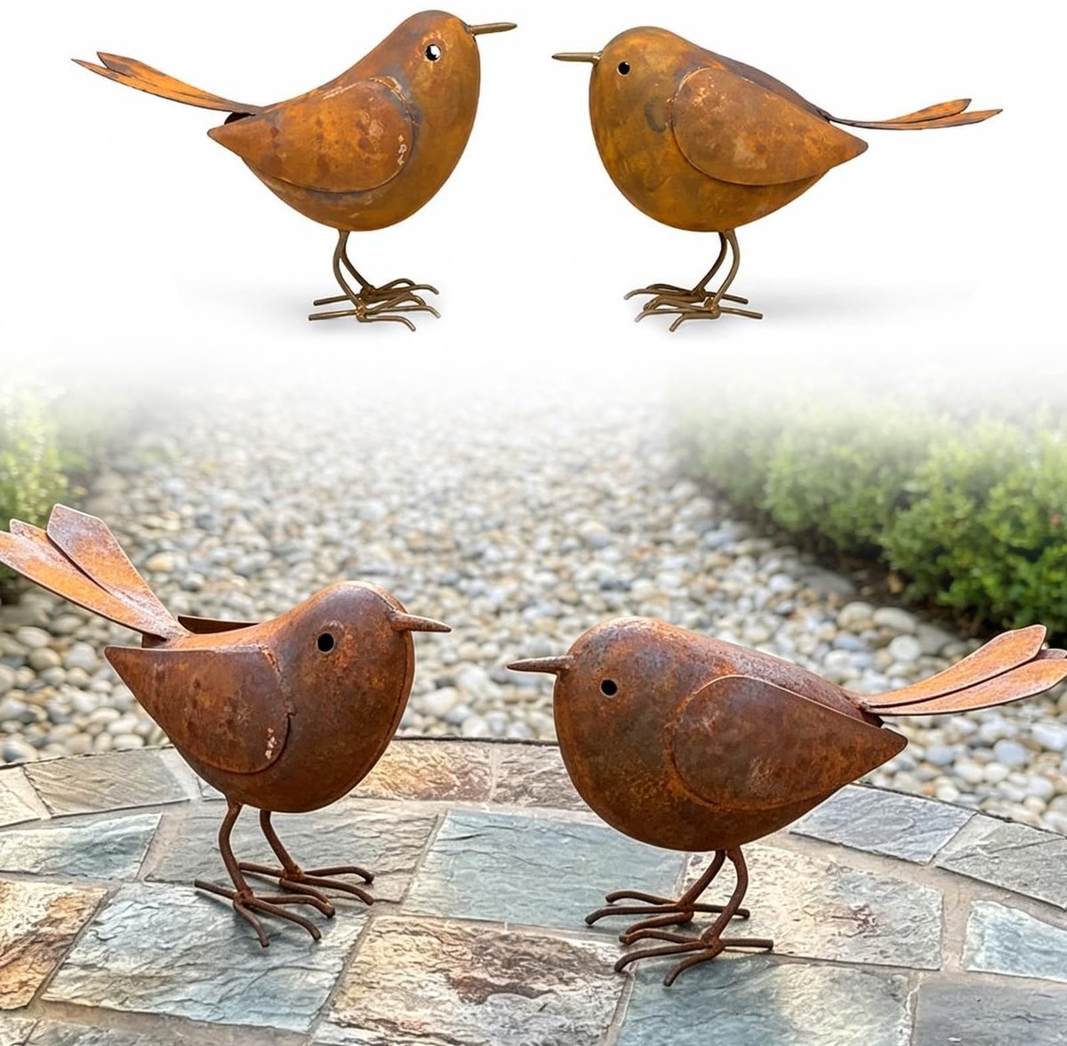 Namajunas - Set van 2 decoratieve tuinvogels van natuurlijk geroest metaal - 15*10CM - Tuindecoratie - Voor tuin, terras, balkon, bloempot - Voor Binnen en Buiten -c- Voor Plantenbed en Bloempot Decoratie