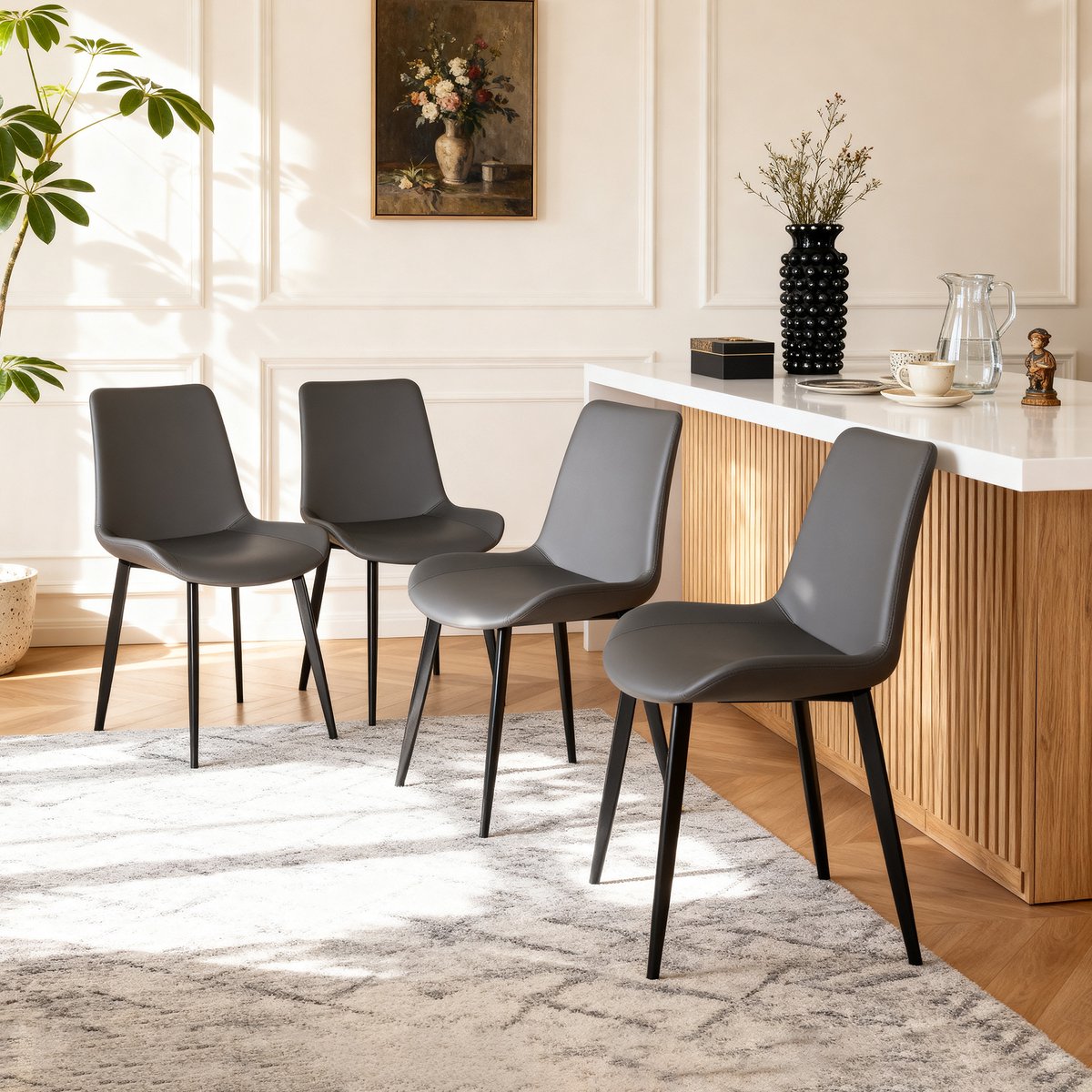 REDOM - Eetkamerstoel - Kunstleer met ergonomische, gewelfde rugleuning en dik gewatteerde