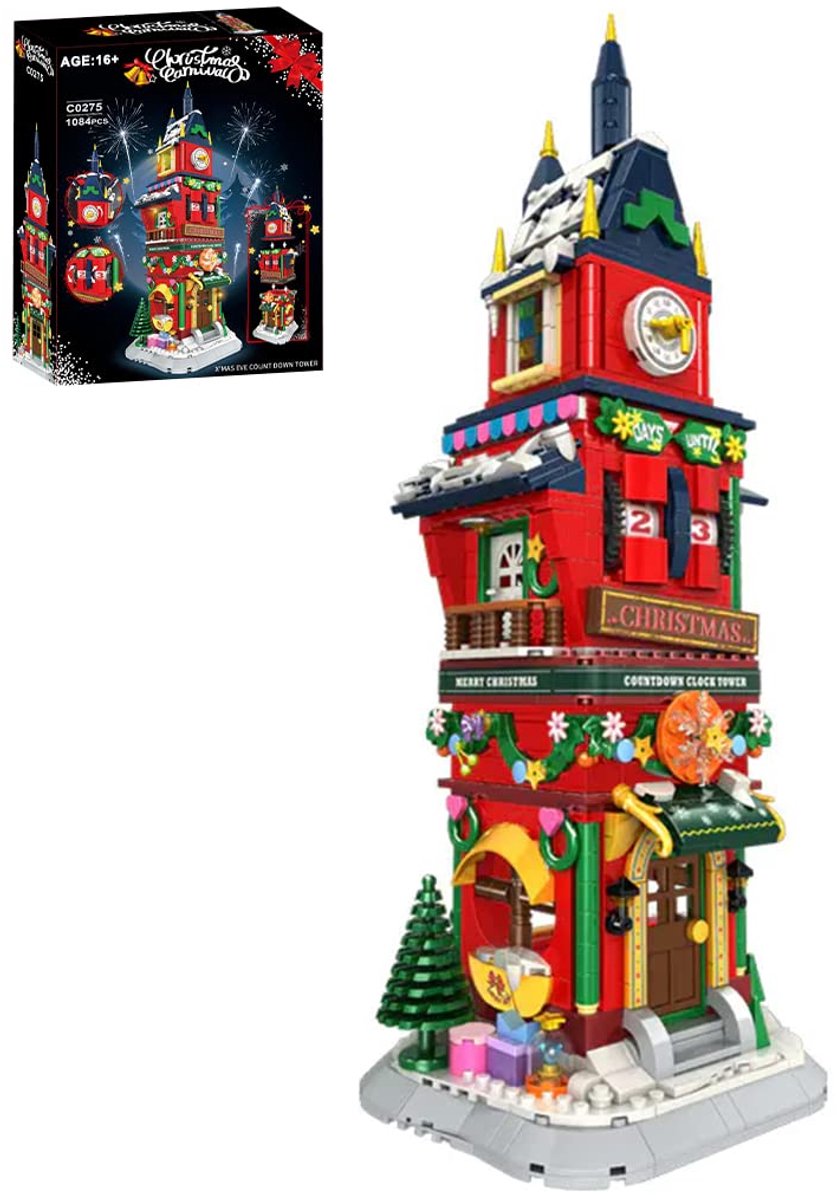 Kerst 2026 Verlichte Kerst Aftelklok Toren Bouwblokken voor Jongens en Meisjes - Modulaire Huis Bouwset Creator - 1084 Onderdelen