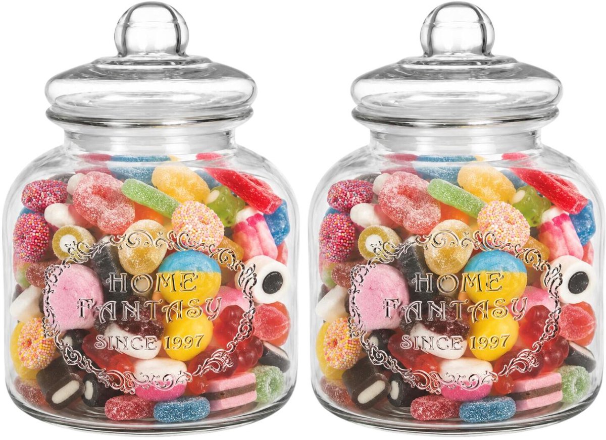Alessandro luxe voorraadpot - 2x - snoeppot - glas - met deksel - 3 liter - koektrommel - snoepjes - 17 x 25 cm