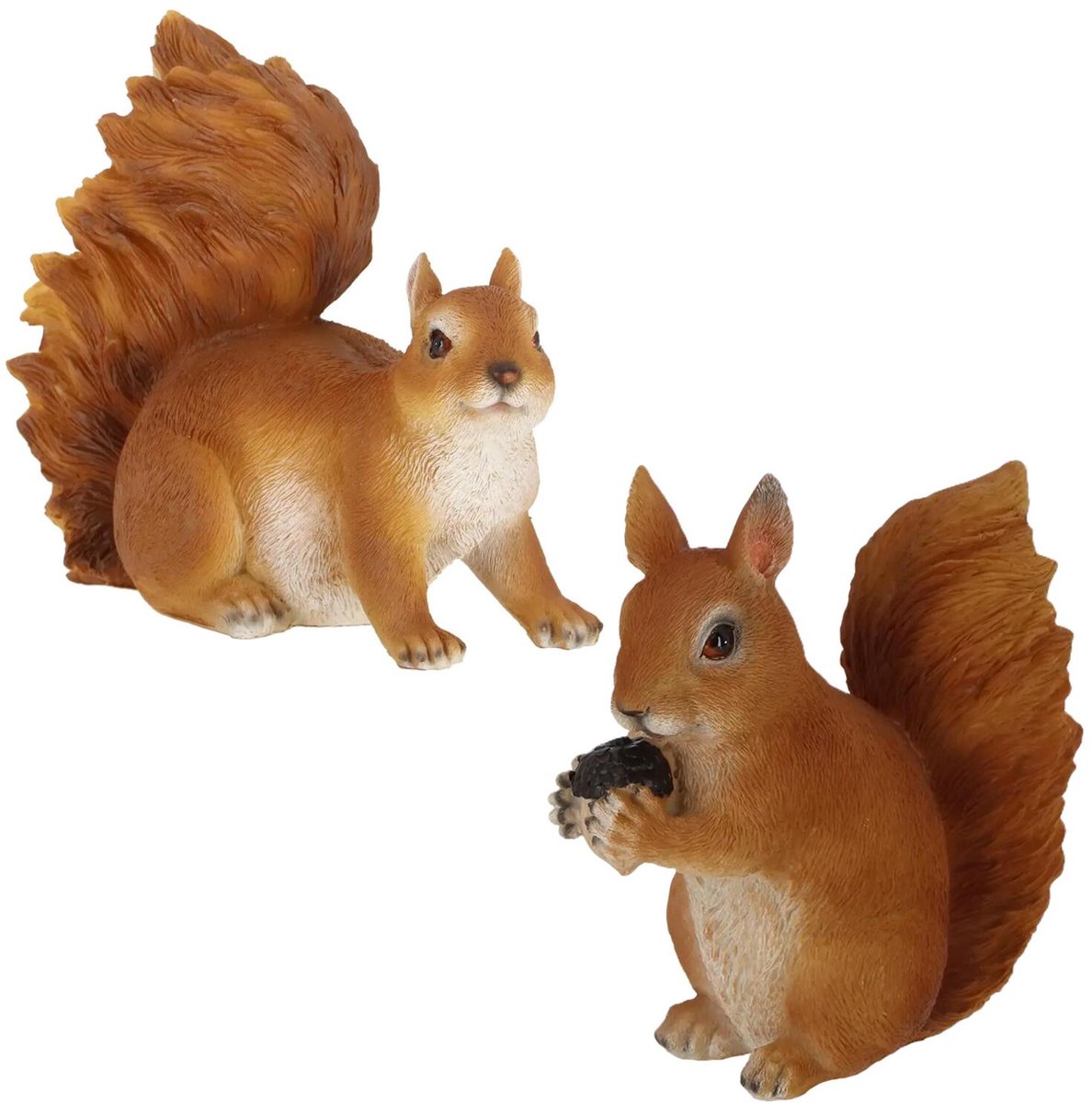 Esschert Design dieren beeldjes set - 2 stuks - eekhoorns - 14 en 20 cm - bosdieren - polyresin