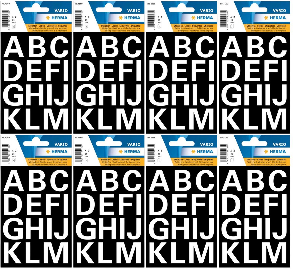 Herma Alfabet plak letters A-Z Stickers - 8x vellen - wit - 25 mm - watervast