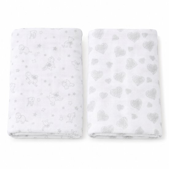 Babytown - 2 Hydrofiel Luiers in Organza Gift Bag - 75x75 cm - Grijs - Wit — afbeelding 2