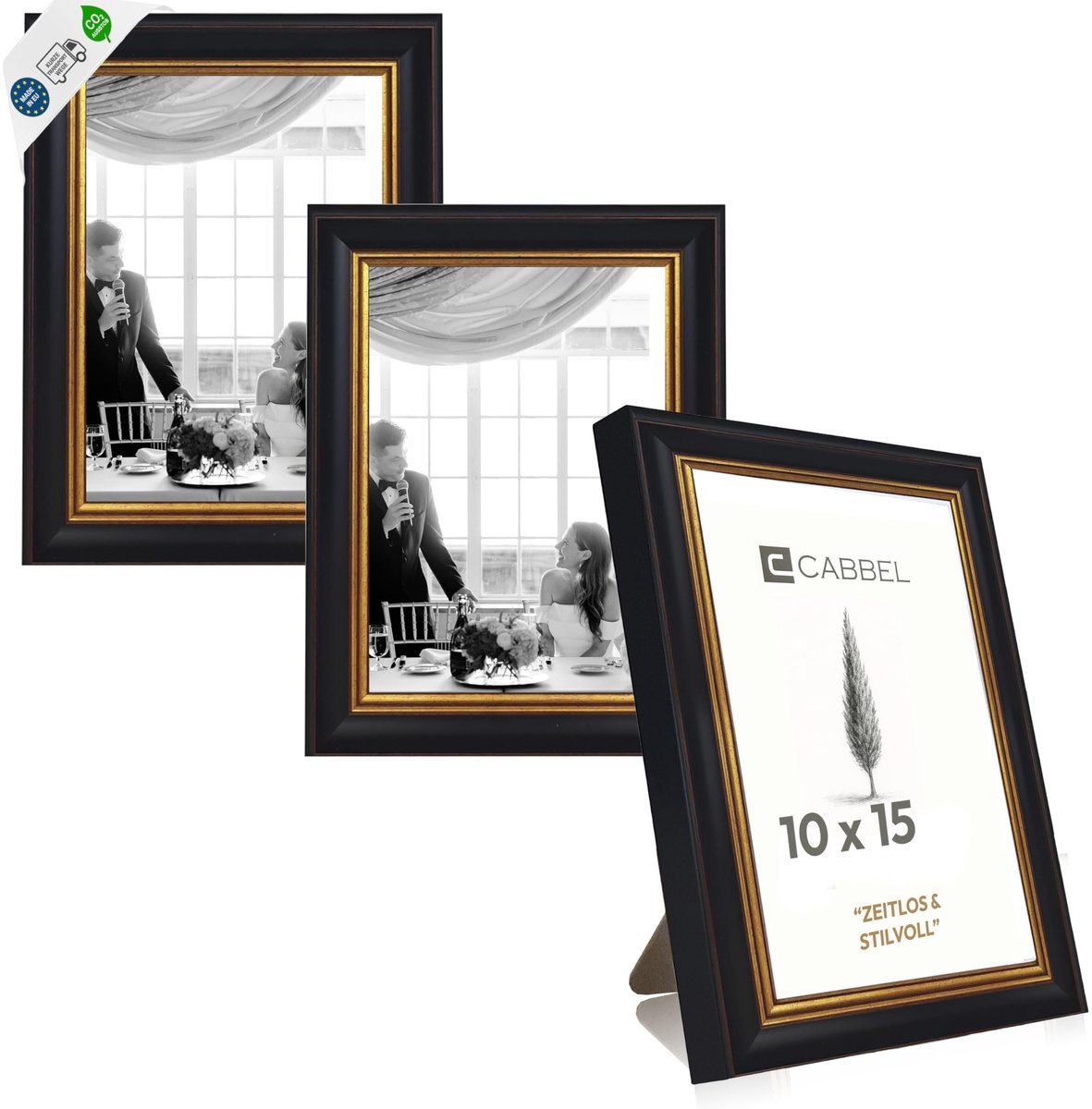 SnelShoppen - Antieke Fotolijst Zwart-Goud 10x15 cm 3-Pack - Barok Vintage Lijsten met Ornamenten - Ideaal voor Fotowand, Posters & Kunst - Stijlvolle