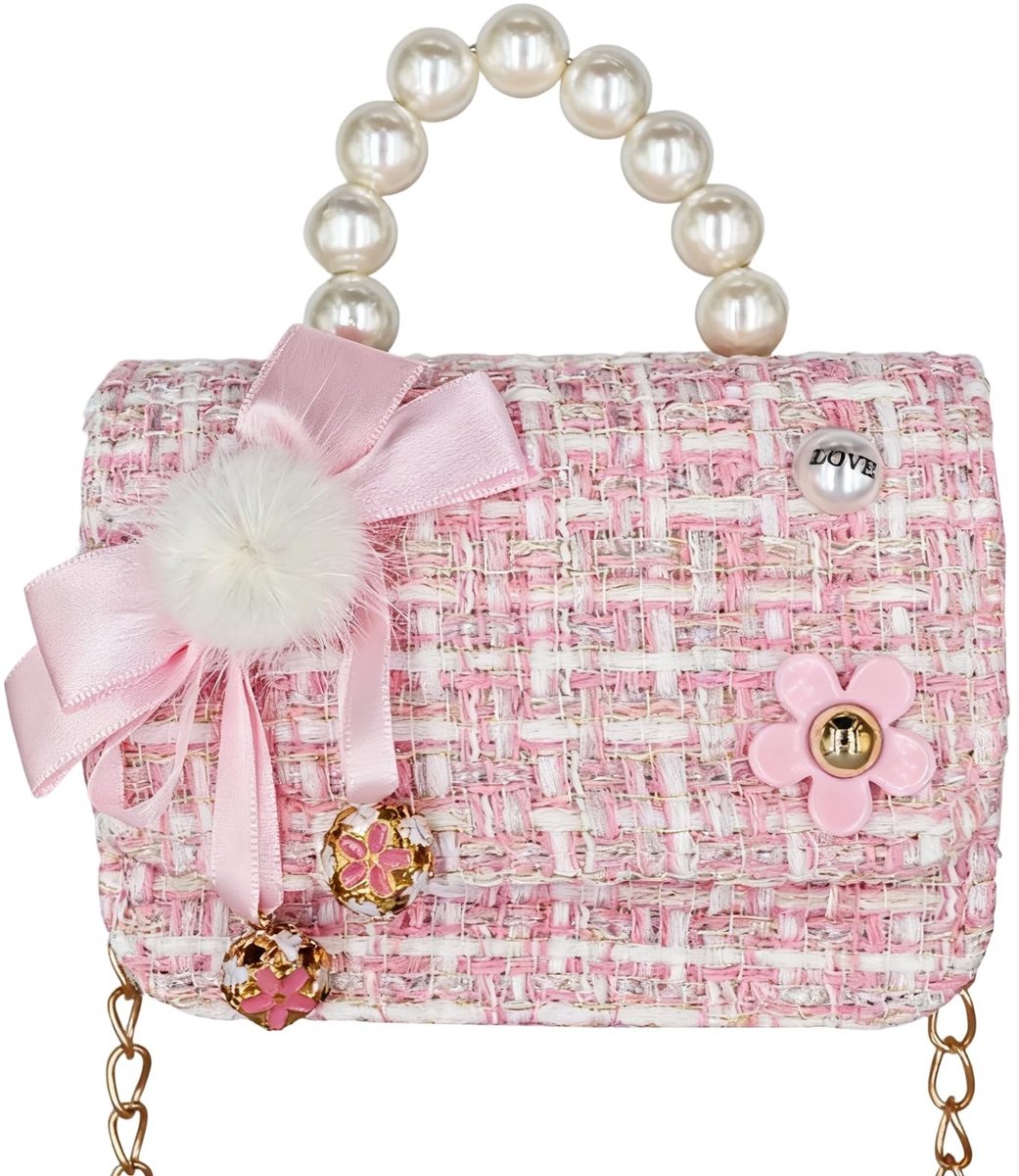 Dailygoods- Schoudertas met schattige strik - Mini-kralenhandtas - Cadeau voor meisjes - Geschikt voor 2-8 jaar - Populaire prinsesstijl - Kindertas