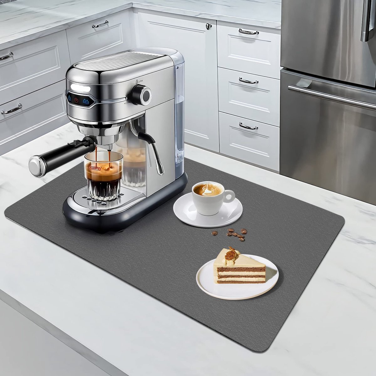 Dailygoods - Afdruipmat servies en koffiemachine - Antislip en sneldrogend (50 x 40 cm, antraciet)