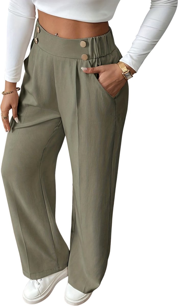 Currero Pantalon Dames Chino Golfbroek Nette Broek Met Elastische Tailleband Volwassenen Olijfgroen