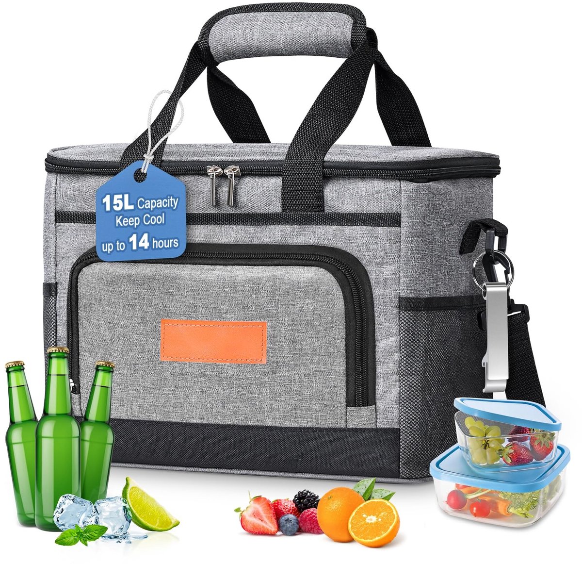 Dailygoods - Geïsoleerde Lunchkoeltas 15L - Draagbare Tas met Flesopener voor Werk en School