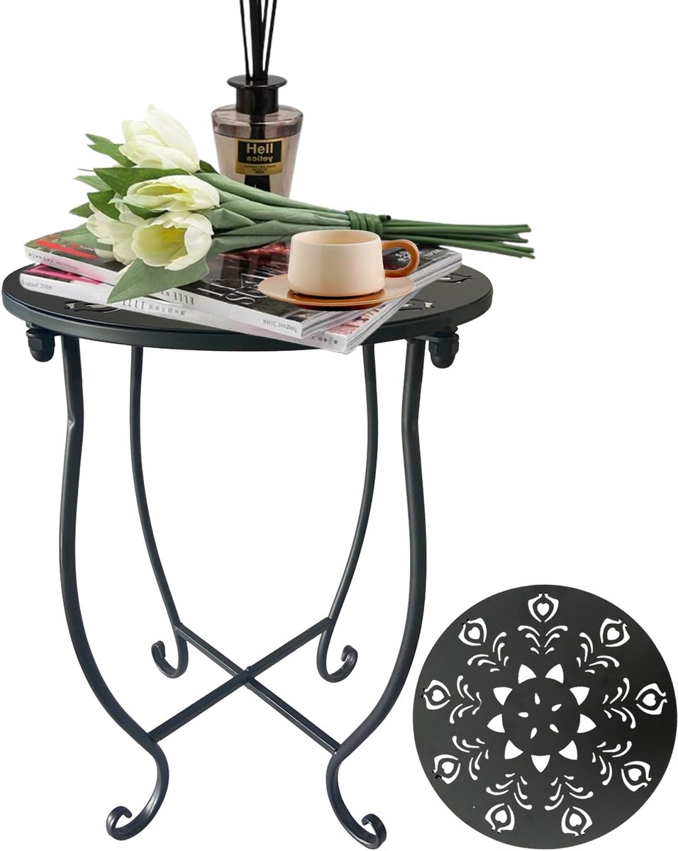 Dailygoods - Outdoor Bijzettafel met Bloemontwerp - Roestbestendig Metaal voor Tuin en Terras