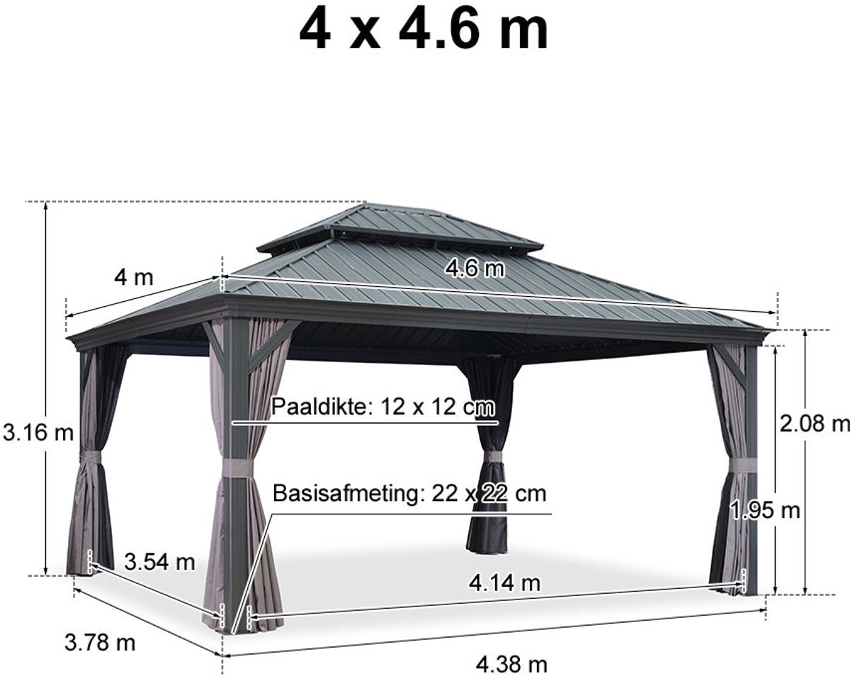Purple Leaf Hardtop pavillon 4,6 x 4 m - gris luxe