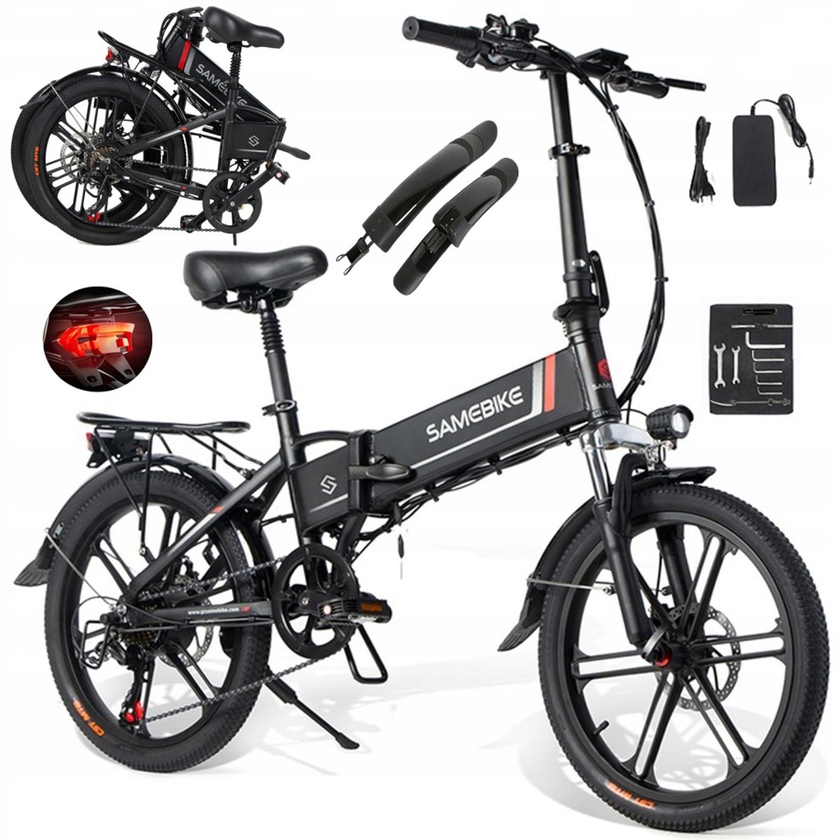 Samebike 20LVXD30-II Opvouwbare 20‘’ Elektrische Fiets – 250W Motor, 48V 10Ah Accu, 80km Bereik, 7-Speed Shimano – Zwart