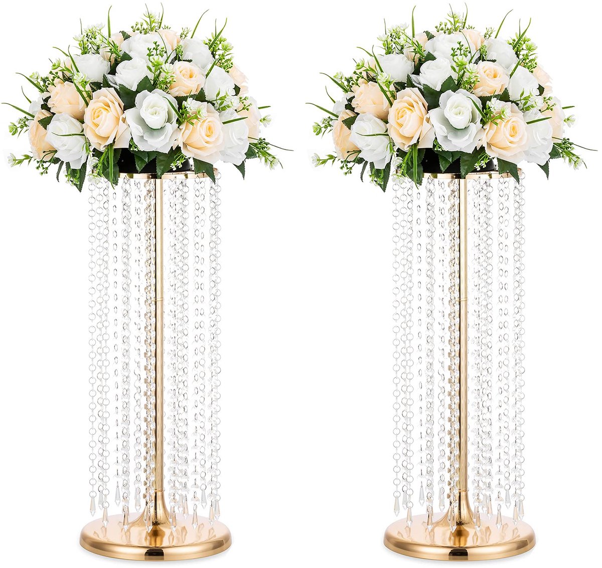 Dailygoods - Elegante Gouden Bloemstandaard - 60cm Hoge Kristallen Vaas voor Bruiloften en Feesten