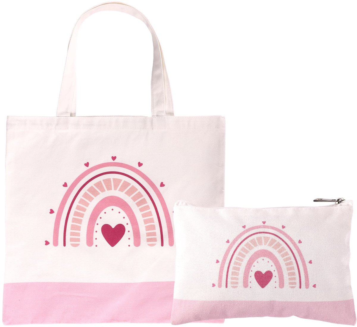 Dailygoods - Set van 2 Roze Canvas Tassen - Herbruikbare Boodschappentassen en Make-Uptas voor Dames