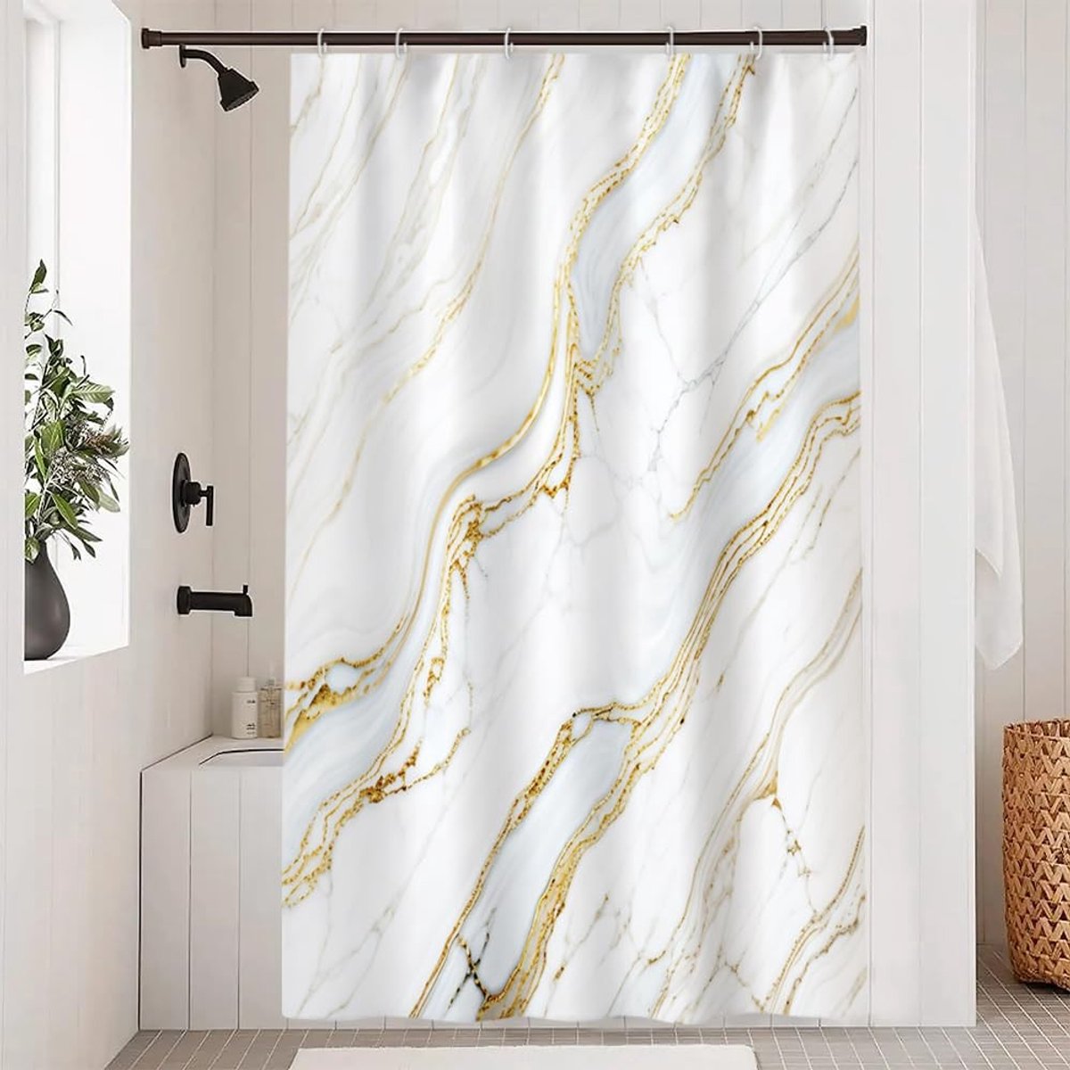 Dailygoods - Douchegordijn 120 x 200 cm Schimmelbestendig Wit Marmerlook - Waterdicht Polyester