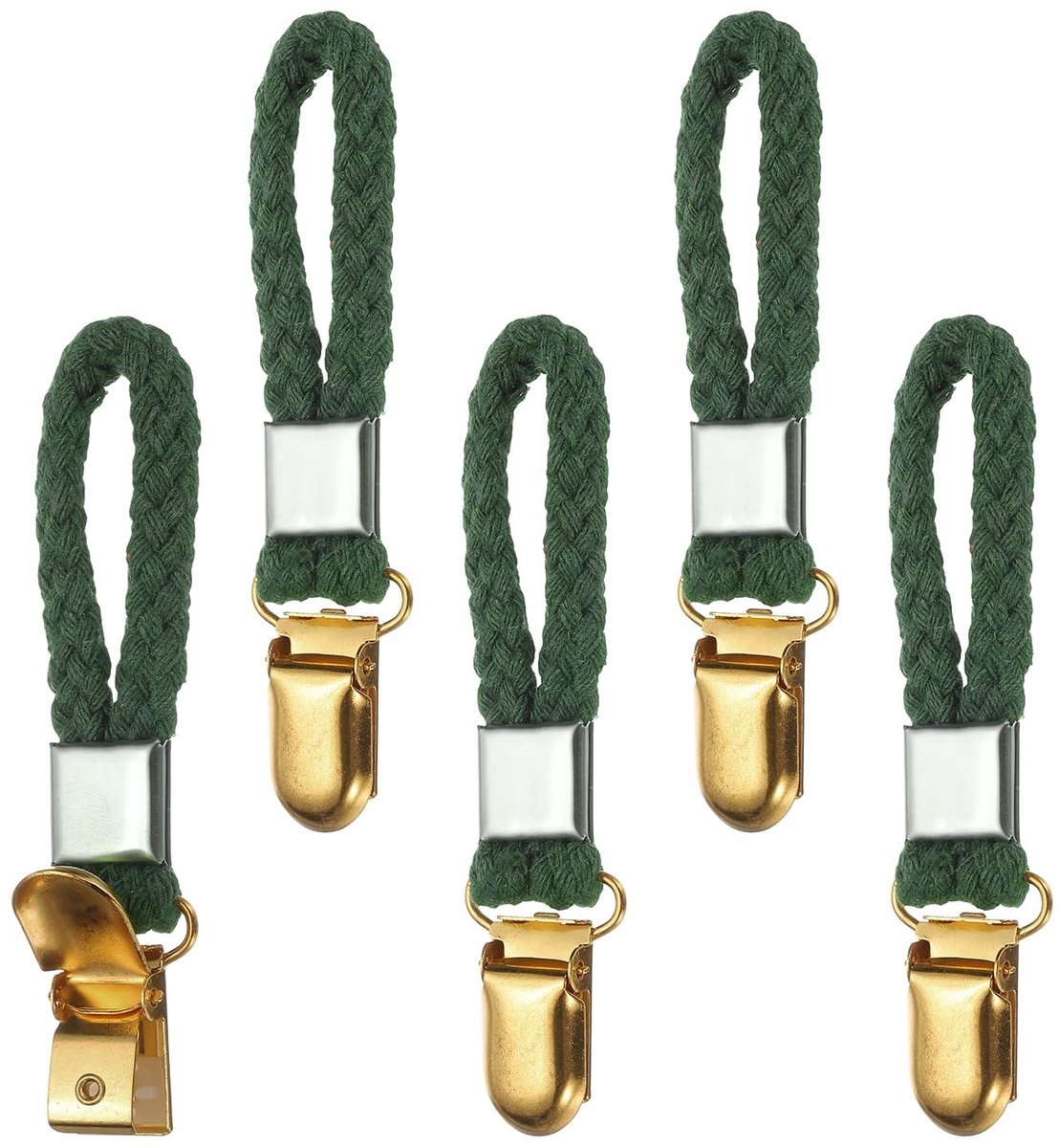 Dailygoods - Set van 5 Gevlochten Theedoekclips - Groen met Gouden Klem