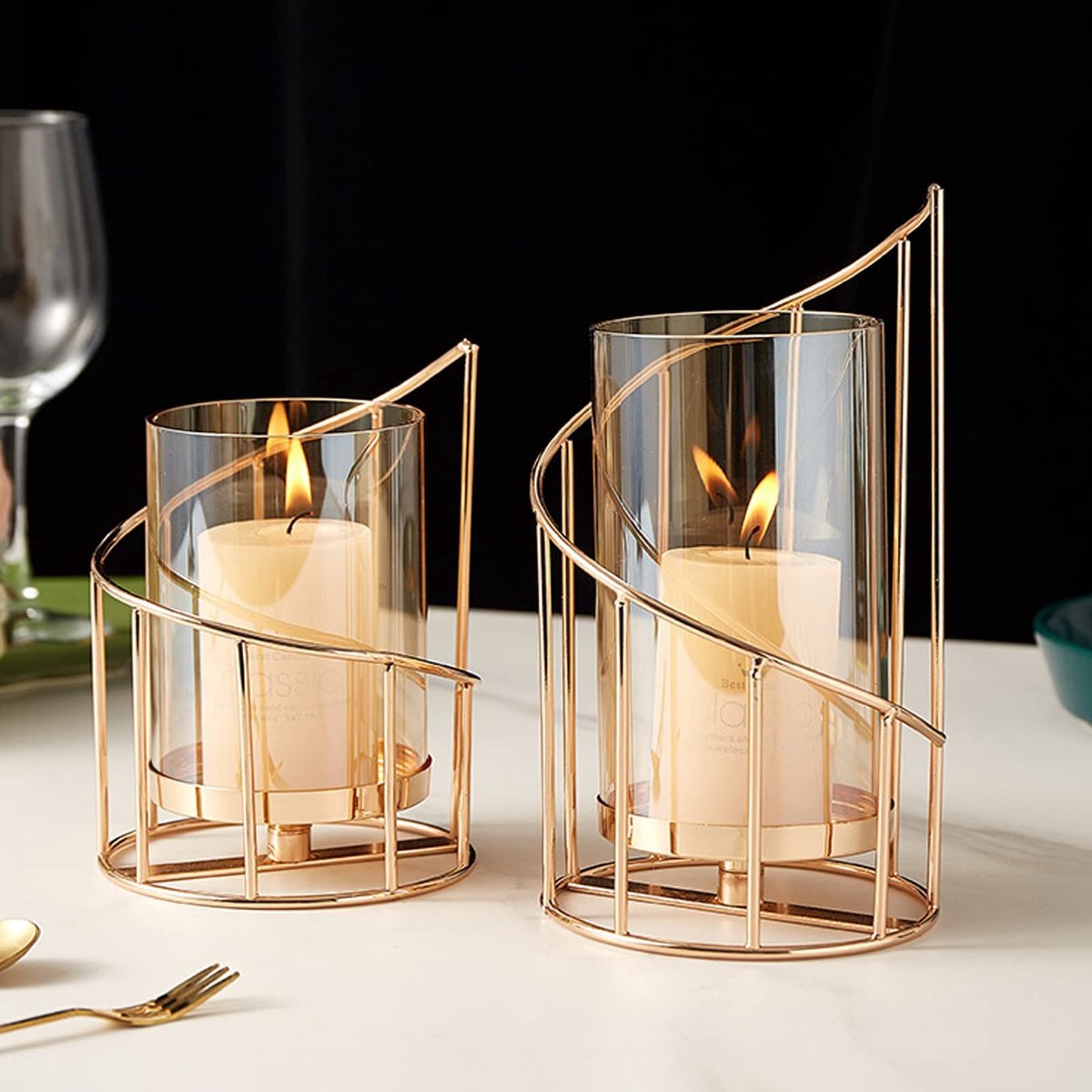 Dailygoods - Set van 2 Gouden Metalen Draad Kaarsenhouders voor Decoratie