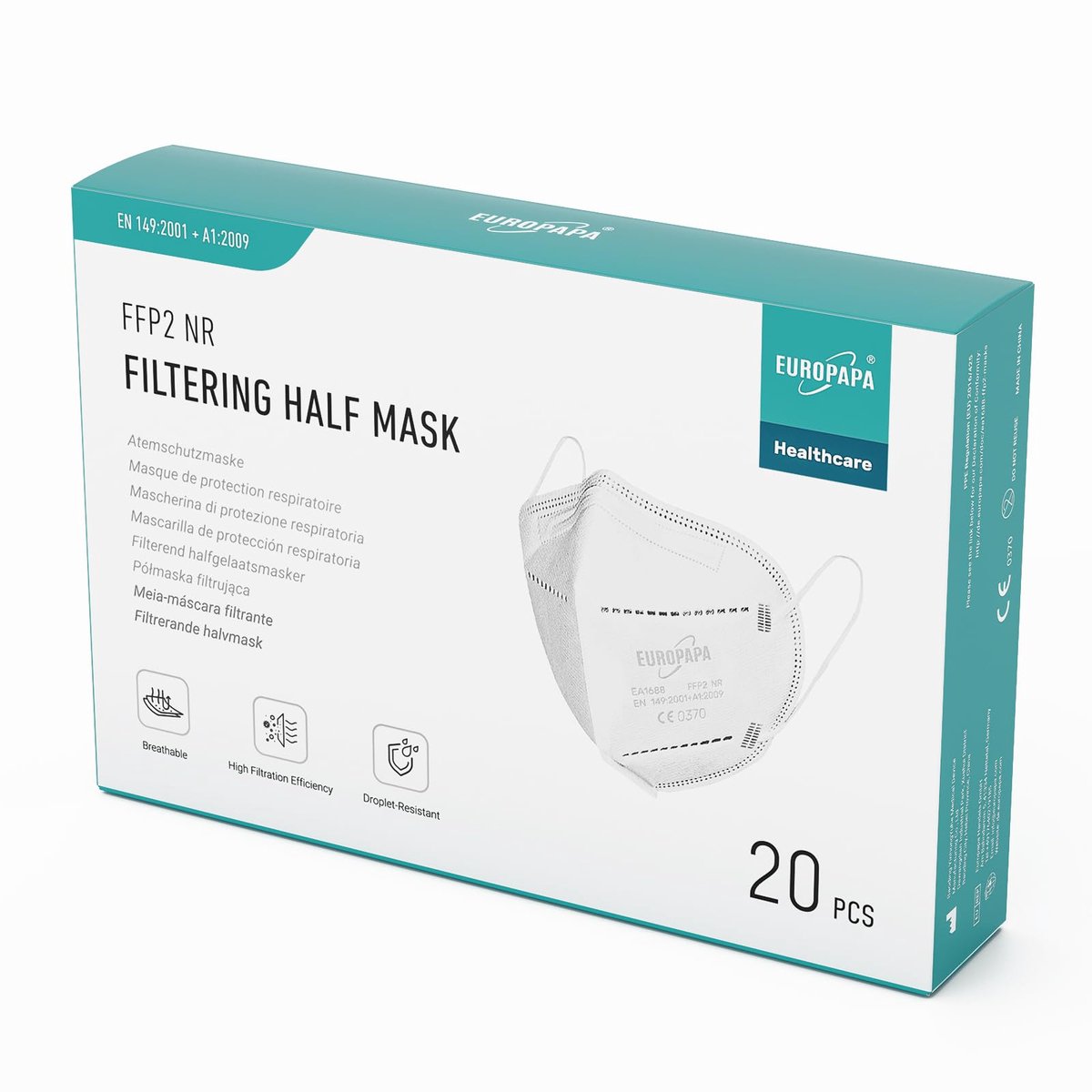 Dailygoods- Ademhalingsmasker FFP2 20x - 5-laags - Hygiënisch verpakt - Huidvriendelijk - Scheurbestendig - Betrouwbare bescherming - Mondkapje