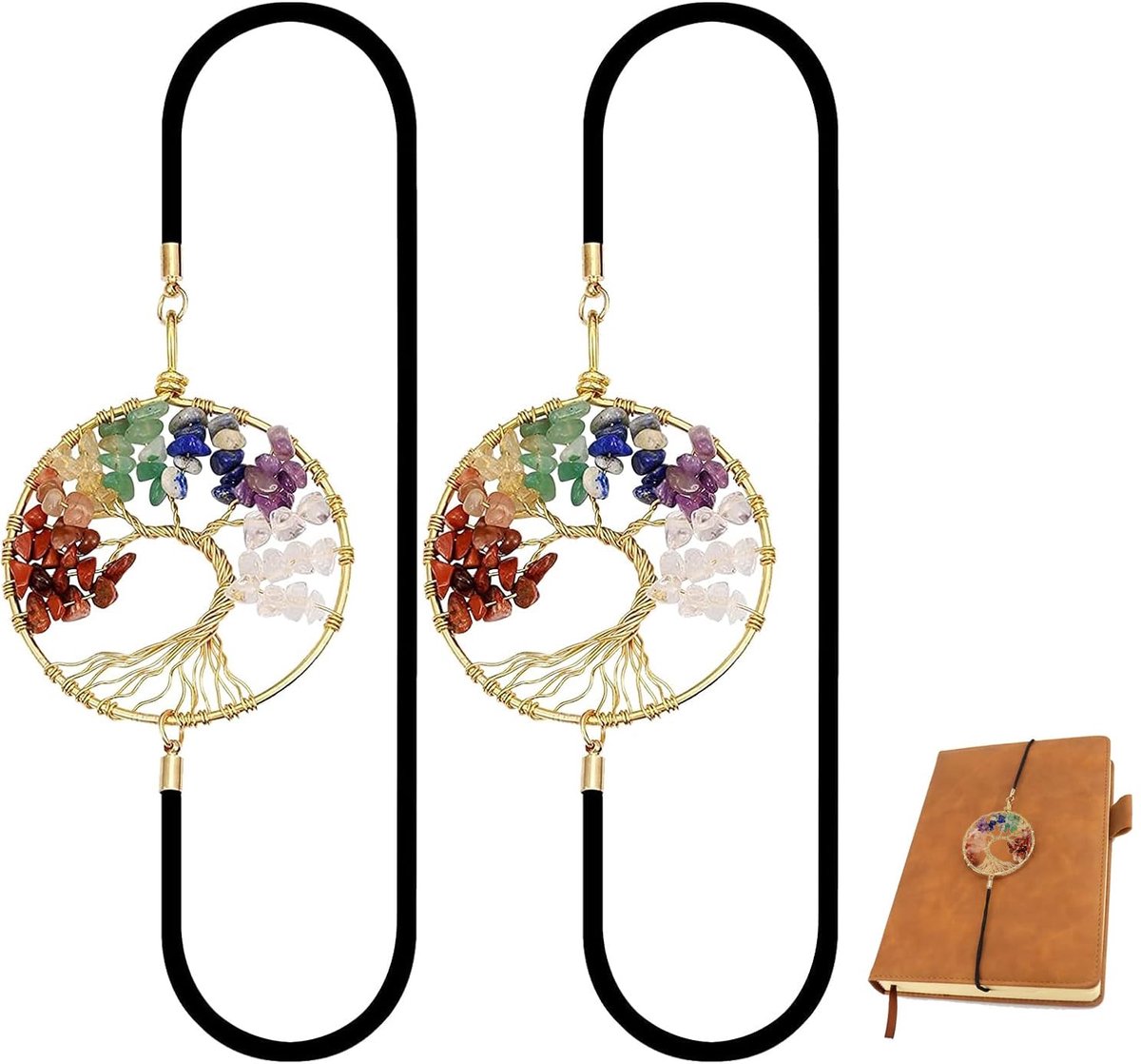 Dailygoods - 2 Stuks Elastische Boekenleggers met Levensboom Design - Kristallen Bladwijzers