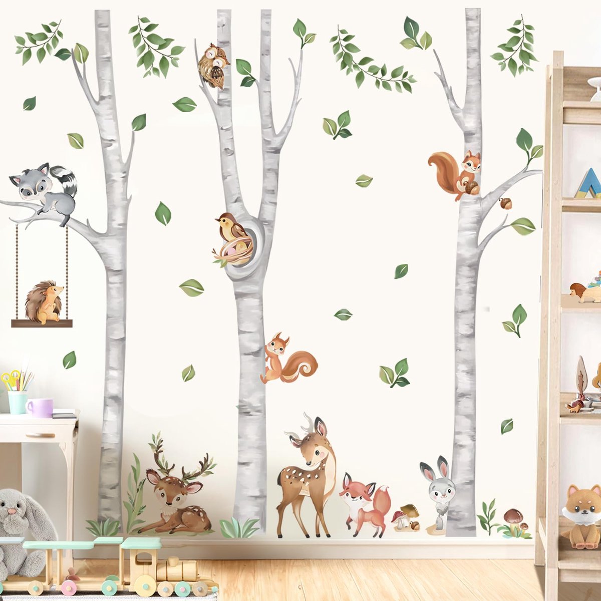 Dailygoods - Grote Wandstickers van Berkenboom - Dieren Wanddecoratie voor Kinderen