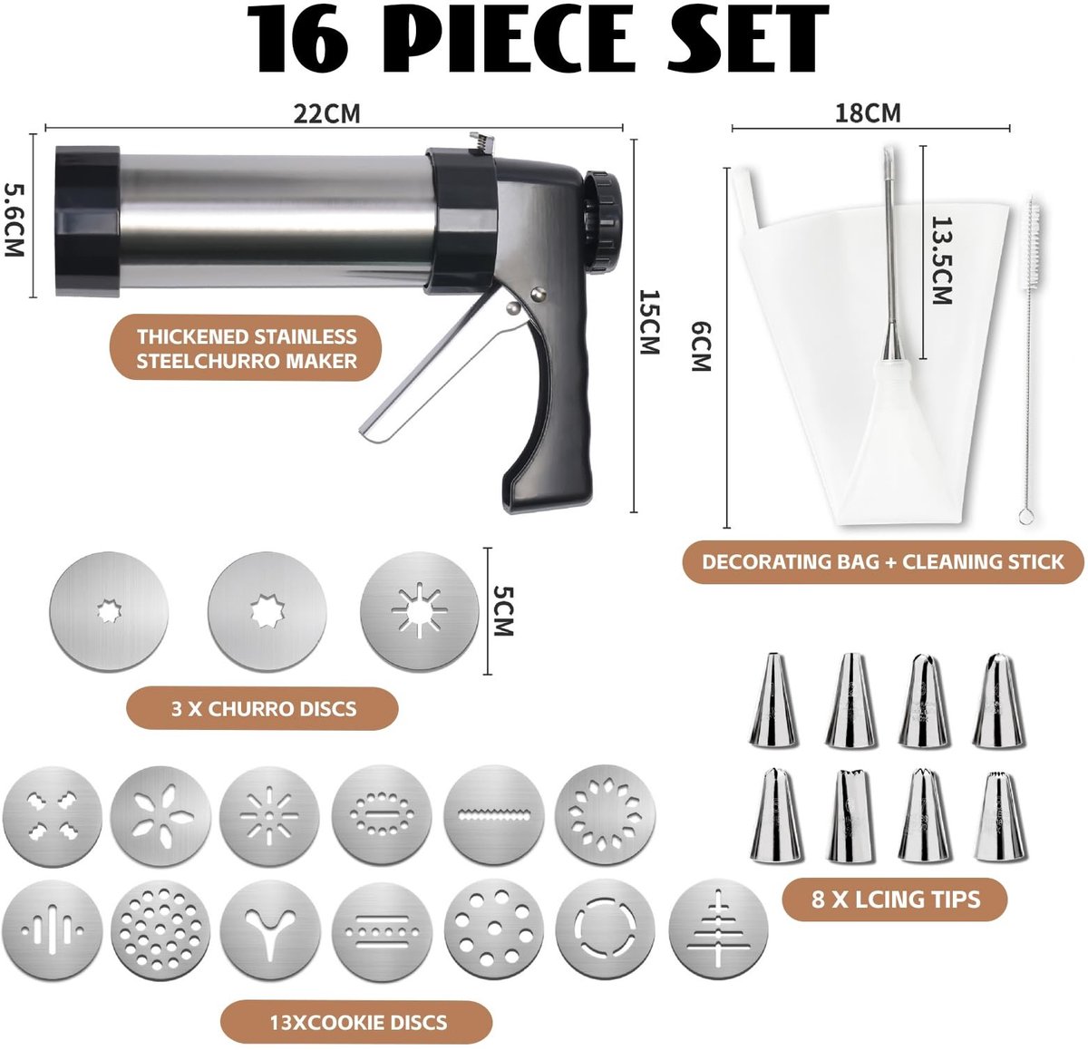 Dailygoods- Spuitgebakmachine Professionele Set - Spuitmondenset 120-delig - Roestvrij Staal - Gebakspuit - Deegspuit - Koekjespuit - Taartdecoratieset