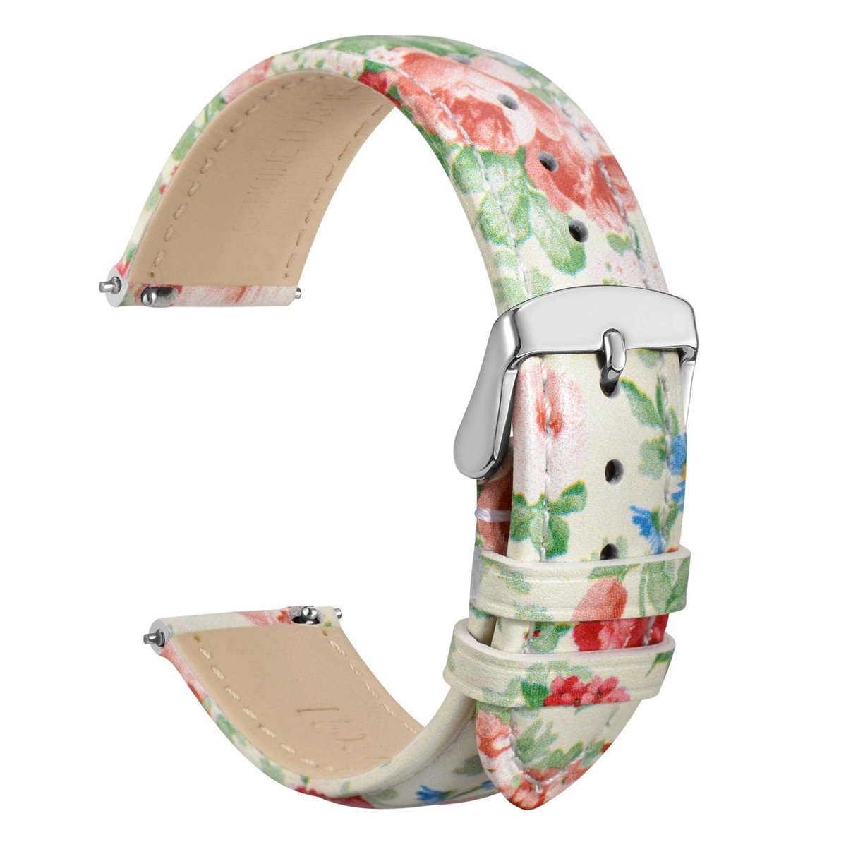Dailygoods - 22mm Bloem Horlogeband voor Vrouwen - Echt Leer met Zilveren Gesp