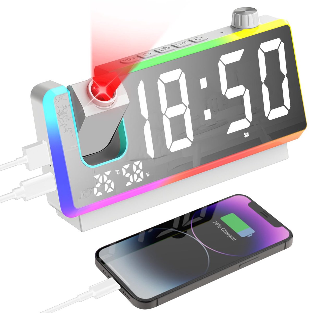 Dailygoods - Digitale Wekker met Plafondprojector en Nachtlampje - Multifunctioneel en Slim